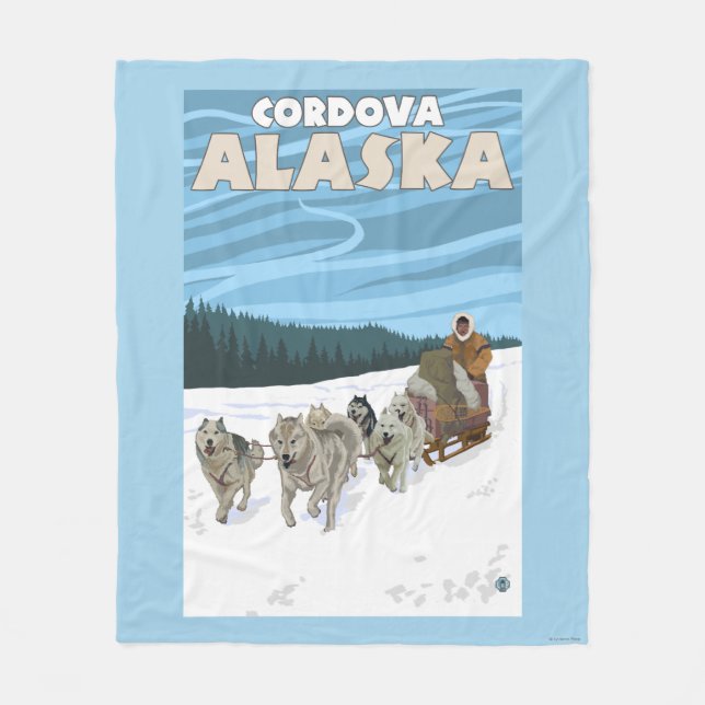 Cobertor De Velo Cena Sledding do cão - Cordova, Alaska (Frente)