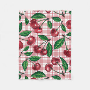 Cobertor De Velo Cerejas vermelhas em gingham rosa