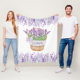 Cobertor De Velo Cesta de Lavanda Floral Roxa Verde Personalizada