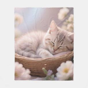 Cobertor De Velo Cesta Floral de Gatinho Sonolento Sonhador