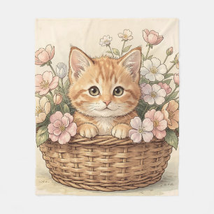 Cobertor De Velo Cesto de Flores com Gatinho Ruivo Fofo