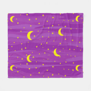 Cobertor De Velo Céu Noturno Roxo Escuro - Padrão de Estrelas e Lua