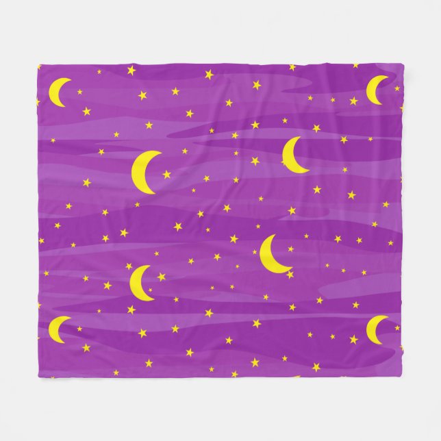 Cobertor De Velo Céu Noturno Roxo Escuro - Padrão de Estrelas e Lua (Frente (Horizontal))