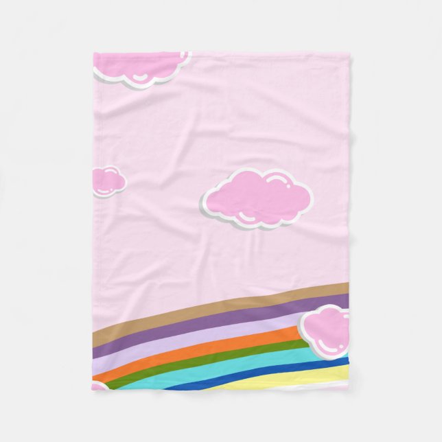 Cobertor De Velo céus de algodão doce rosa com arco-íris (Frente)