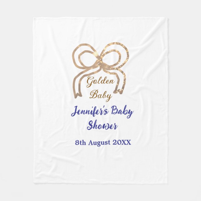 Cobertor De Velo chá de fraldas azul real arco  brilhante ouro (Frente)