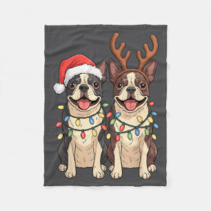 Cobertor De Velo Chapéu de Papai Noel de Natal do Boston Terrier Lu