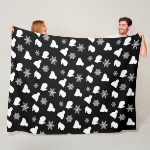 Cobertor De Velo Chapéus Mittens, Flocos de Neve Pretos e Brancos