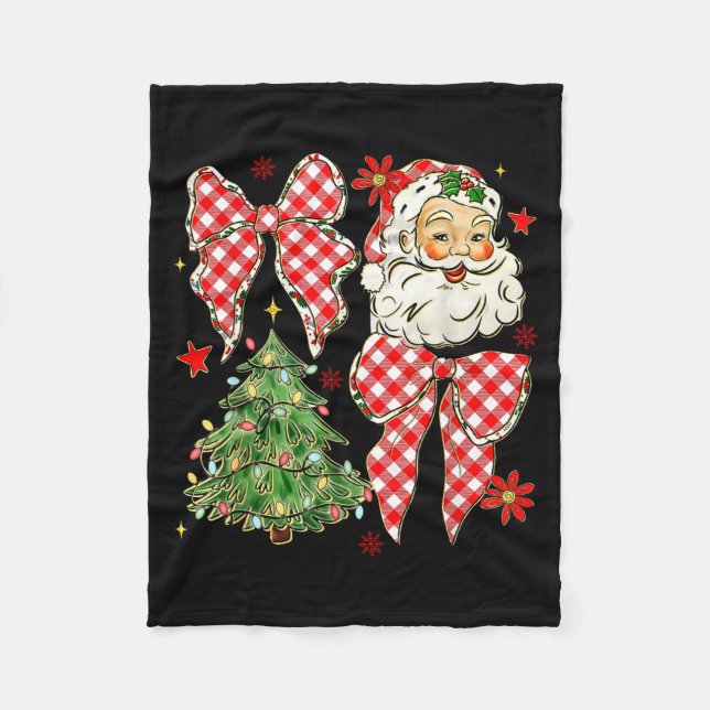 Cobertor De Velo Checkered Coquette Bow Santa Claus Christmas Holid (Frente)