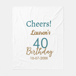 Cobertor De Velo Cheers 40th birthday name date brown turquoise sim
