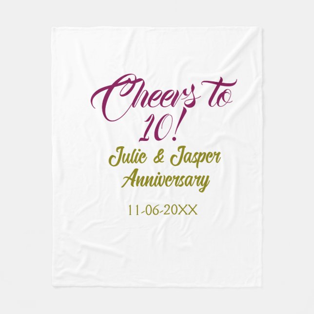 Cobertor De Velo Cheers to 10th wedding anniversary mauve golden na (Frente)