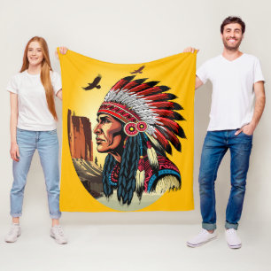 Cobertor De Velo Chefe Americano Nativo na paisagem selvagem Sunset