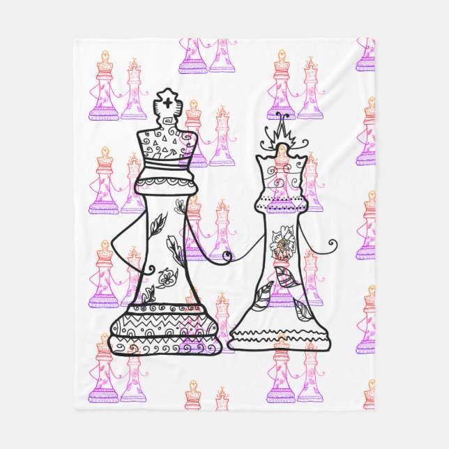 Cobertor De Velo Chess Art Queen King Segurando Mãos (Frente)