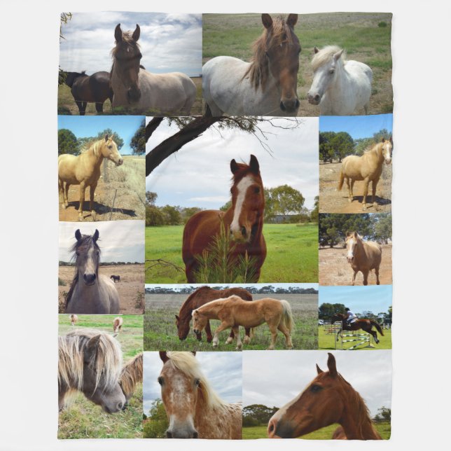 Cobertor De Velo Chestnut E Cavalos Árabes Numa Colagem De Imagens, (Frente)