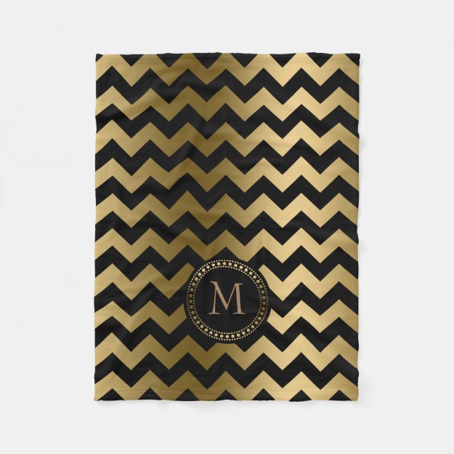 Cobertor De Velo Chevron Zigzag Dourado E Preto Monograma (Frente)