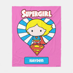 Cobertor De Velo Chibi Supergirl Starburst Heart and Logo