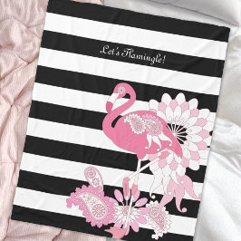 Cobertor De Velo Chic Caprichoso Flamingo Rosa Listras Pretas e Bra