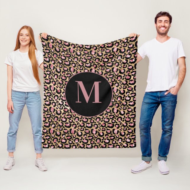 Cobertor De Velo Chic Fun Rosa Preto Dourado Monograma Cheetah/Leop (In Situ)