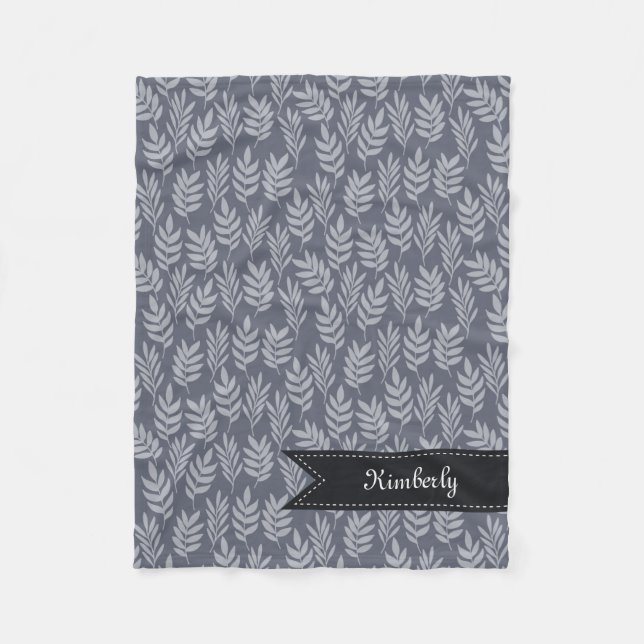 Cobertor De Velo Chic Name with Elegant Slate Cinza Leaves Leaves P (Frente)