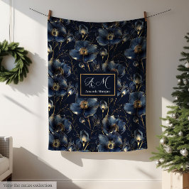 Cobertor De Velo Chic Navy Gold Throw Elegant Monogram Gift Idea
