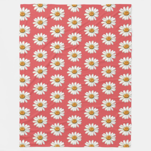 Cobertor De Velo Chic Red White Daisy Flowers Birthday (Frente)