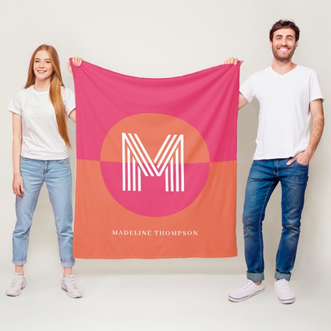 Cobertor De Velo Chic Retro Pink Orange Geometric Modern Monogram (In Situ)