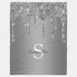 Cobertor De Velo Chic Silver Glitter Sparkle Drives Nome do Monogra