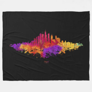 Cobertor De Velo Chicago City Skyline Watercolor em Branco