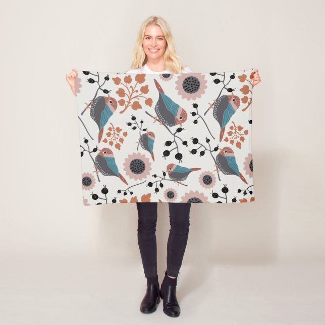 Cobertor De Velo Chickadee Bird E Berry Pattern Floral Design (In Situ)