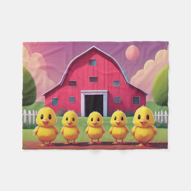 Cobertor De Velo Chicks in Barnyard Happy Spring  (Frente (Horizontal))