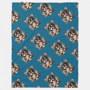 Cobertor De Velo Chihuahua em camisola caseira segurando café