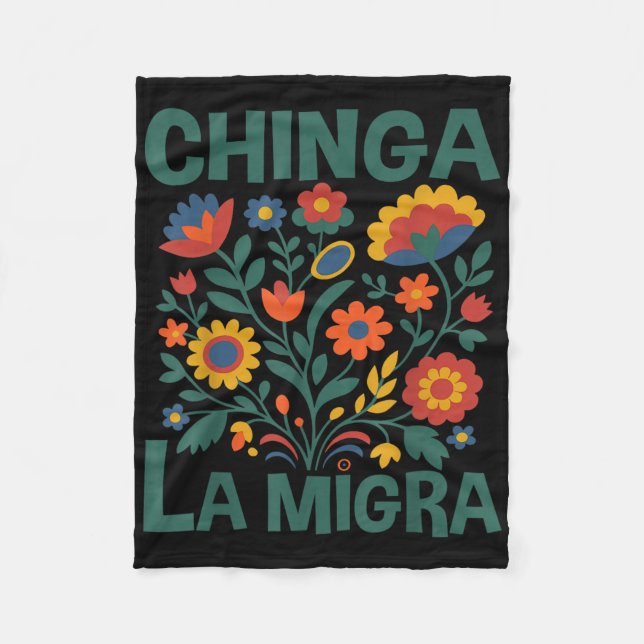Cobertor De Velo Chinga La Migra Flores Retro (Frente)