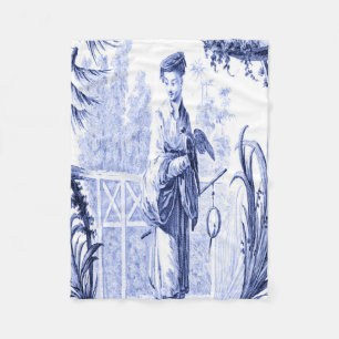 Cobertor De Velo Chinoiserie azul e branca oriental