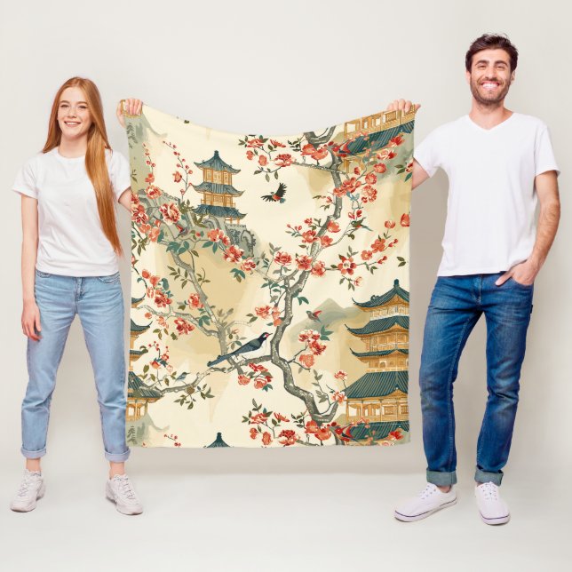 Cobertor De Velo Chinoiserie Elegante - Pagodes, Flores e Aves (In Situ)