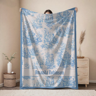Cobertor De Velo Chique monograma vintage toile de jouy azul claro