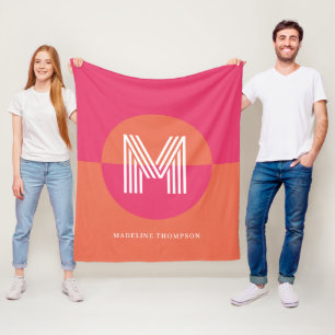 Cobertor De Velo Chique Retro Rosa Laranja Geométrico Moderno Monog