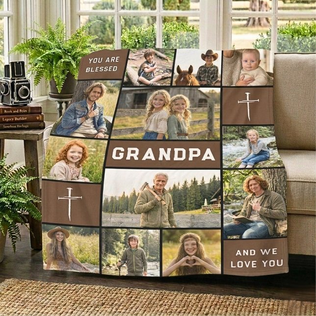 Cobertor De Velo Chocolate Brown 12 Photo Grandpa Name Bold White (Criador carregado)