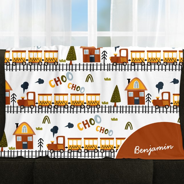 Cobertor De Velo Choo Choo Train Patterno Nome Criança Pequena (Criador carregado)