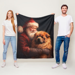 Cobertor De Velo Chow Chow com Papai Noel Natal Festivo