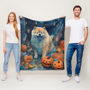 Cobertor De Velo Chow Chow de Halloween com Abóboras Assustadoras