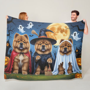 Cobertor De Velo Chow Chow Dog Pumpkin Halloween Engraçado