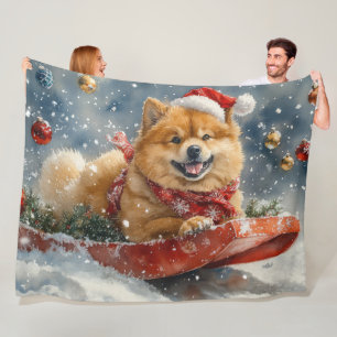 Cobertor De Velo Chow Chow Dog Sledge Deixe-o nevar no Natal