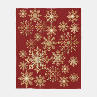 Cobertor De Velo Christams Gold e Floco de Neve Vermelho
