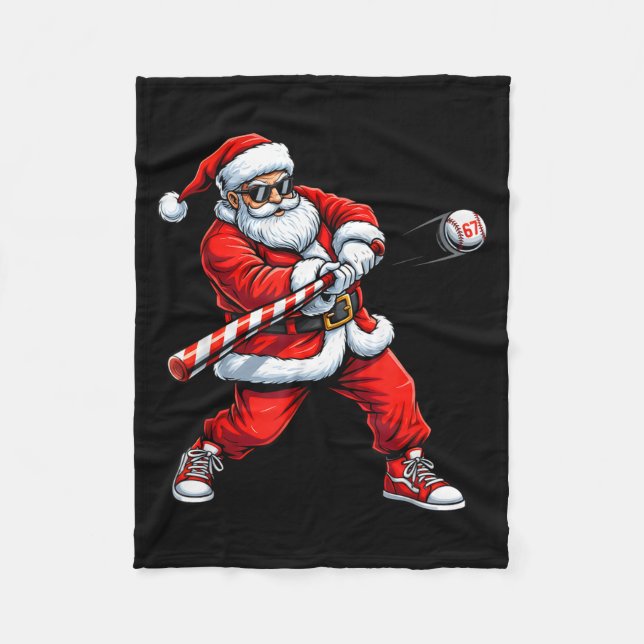 Cobertor De Velo Christmas Baseball Player Santa Funny Xmas Boys Me (Frente)