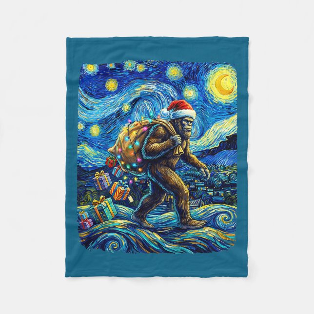 Cobertor De Velo Christmas Bigfoot Santa Hat Van Gogh Starry Night  (Frente)