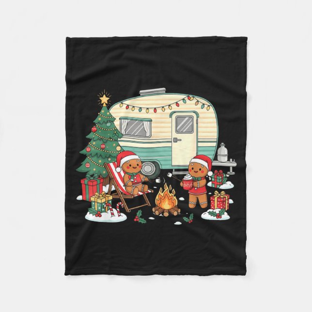 Cobertor De Velo Christmas Camng Gingerbread Campfire Tree Santa Ha (Frente)