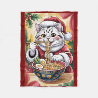 Cobertor De Velo Christmas Cat Eating Ramen Cozy Holiday