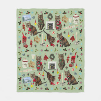 Cobertor De Velo Christmas cats & ornaments fleece blanket