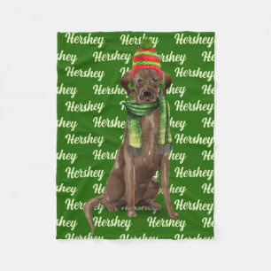 Cobertor De Velo Christmas Chocolate Lab with Dog's Name