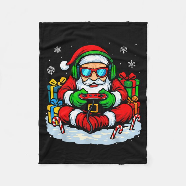 Cobertor De Velo Christmas Gamer Boys Video Game Xmas Funny Santa G (Frente)