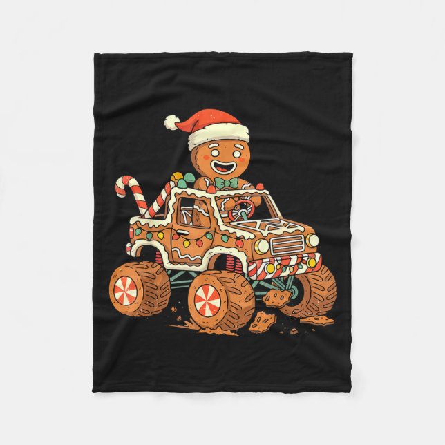 Cobertor De Velo Christmas Gingerbread Man Driving Truck Xmas Light (Frente)